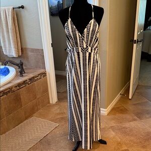 Striped Black and White Maxi Dress with Spaghetti Straps
